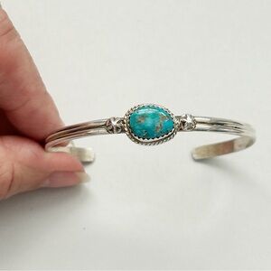 Caroline Tawangyaouma Hopi Turquoise Sterling Silver Cuff Bracelet